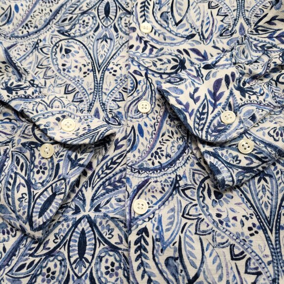 Joseph Abboud Linen Shirt Mens Medium Button Up Long Sleeve Paisely Print - Picture 7 of 14